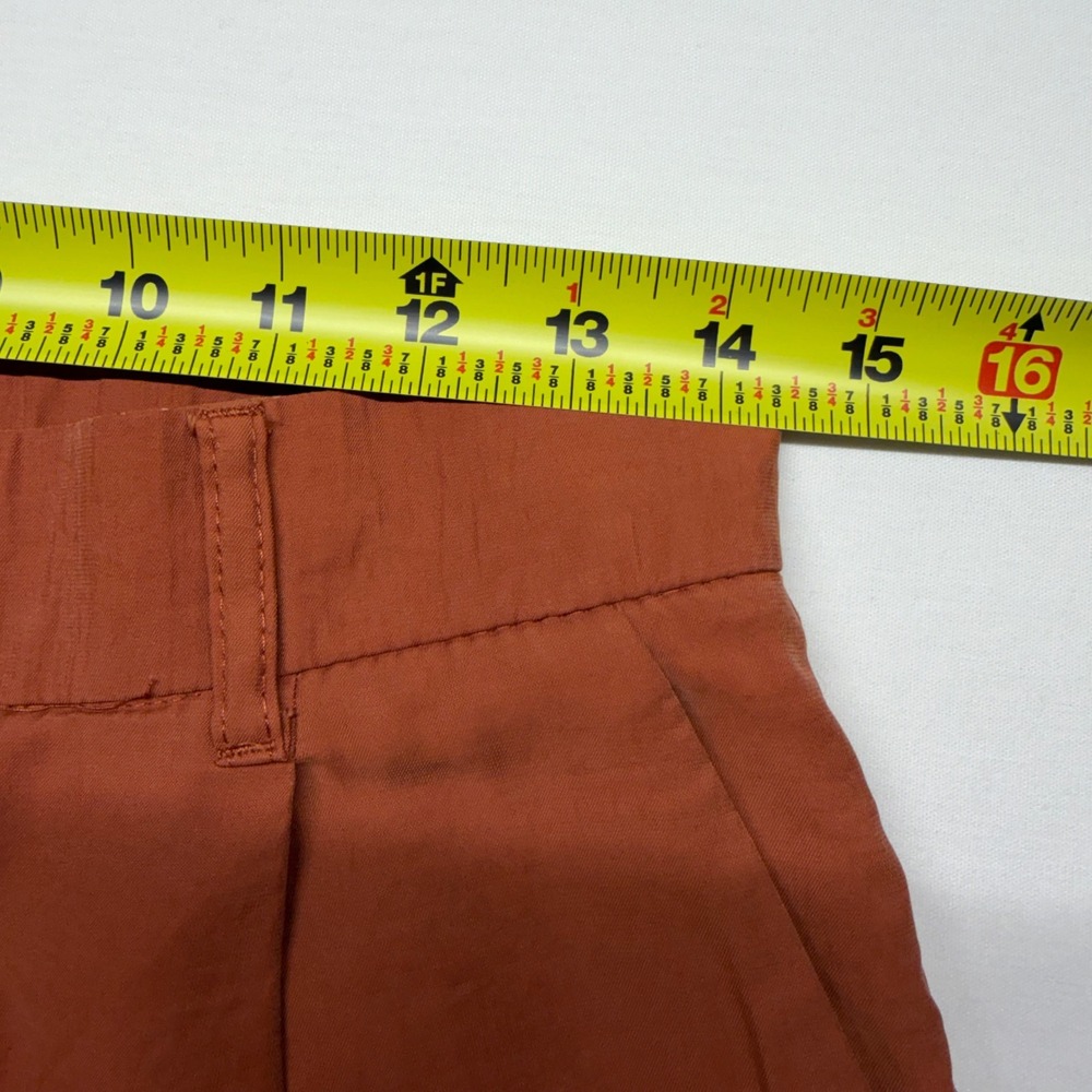 Zara High Waisted Wide Leg Trousers Rust Womens M Pleated Palazzo Pants - Picture 8 of 9